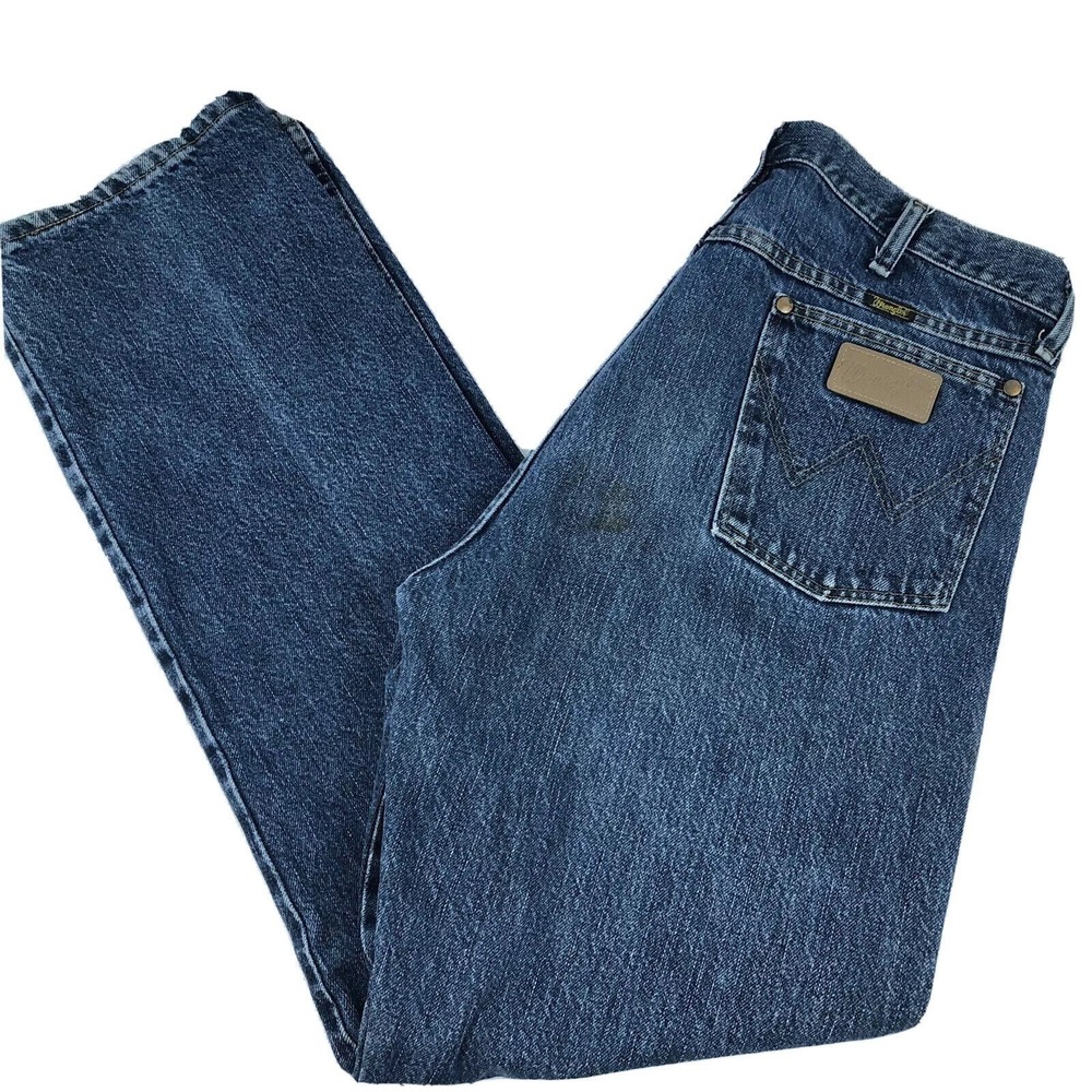 Wrangler 13MWZWD Denim Jeans 38x32 Cowboy Jeans Straight Leg Patch Logo Rodeo